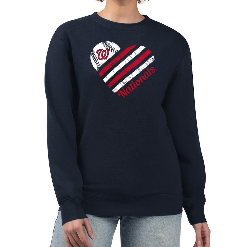 Washington Nationals G-III 4Her by Carl Banks Women's Heart Logo Fleece Pullover Sweatshirt Navy