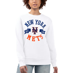 New York Mets G-III 4Her by Carl Banks Women's Team Logo Fleece Pullover Sweatshirt White