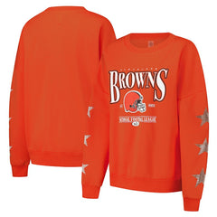 Cleveland Browns Gameday Couture Women's Rhinestone Star Sleeve Settle the Score Oversized Pullover Sweatshirt - Orange on sale