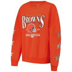 Cleveland Browns Gameday Couture Women's Rhinestone Star Sleeve Settle the Score Oversized Pullover Sweatshirt - Orange on sale