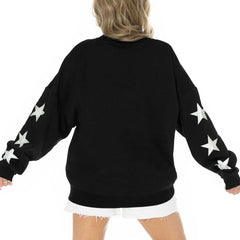 Jacksonville Jaguars Gameday Couture Women's Rhinestone Star Sleeve Settle the Score Oversized Pullover Sweatshirt - Black on sale