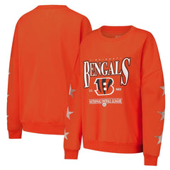 Cincinnati Bengals Gameday Couture Women's Rhinestone Star Sleeve Settle the Score Oversized Pullover Sweatshirt - Orange for sale