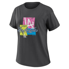Los Angeles Dodgers WEAR by Erin Andrews Women's Domestic Box Color Boyfriend T-Shirt Charcoal