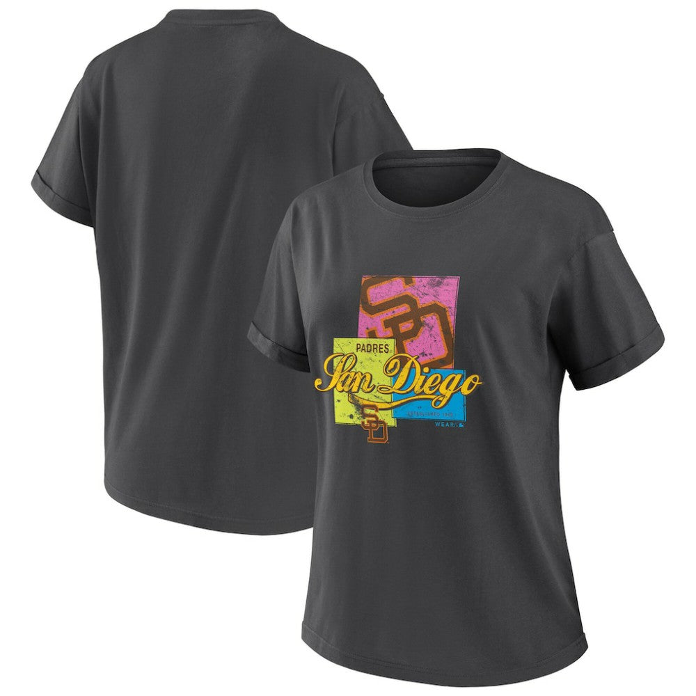 San Diego Padres WEAR by Erin Andrews Women's Domestic Box Color Boyfriend T-Shirt Charcoal