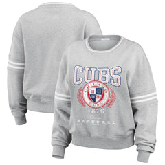 Chicago Cubs WEAR by Erin Andrews Women's Domestic Crest Pullover Sweatshirt Heather Gray