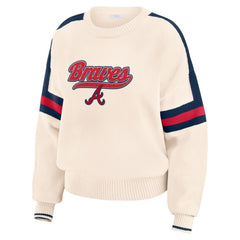 Atlanta Braves WEAR by Erin Andrews Women's Stripe Pullover Sweater Cream