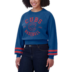 Chicago Cubs WEAR by Erin Andrews Women's Vintage Washed Cropped Pullover Sweatshirt Royal