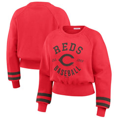 Cincinnati Reds WEAR by Erin Andrews Women's Vintage Washed Cropped Pullover Sweatshirt Red