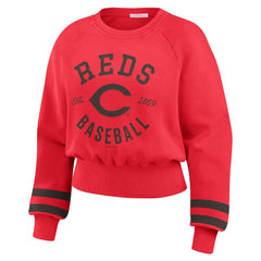 Cincinnati Reds WEAR by Erin Andrews Women's Vintage Washed Cropped Pullover Sweatshirt Red