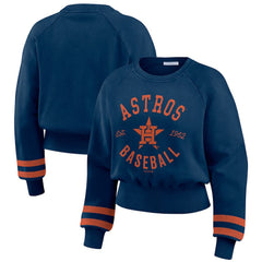 Houston Astros WEAR by Erin Andrews Women's Vintage Washed Cropped Pullover Sweatshirt Navy