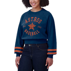 Houston Astros WEAR by Erin Andrews Women's Vintage Washed Cropped Pullover Sweatshirt Navy