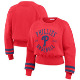 Philadelphia Phillies WEAR by Erin Andrews Women's Vintage Washed Cropped Pullover Sweatshirt Red