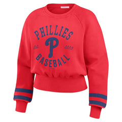 Philadelphia Phillies WEAR by Erin Andrews Women's Vintage Washed Cropped Pullover Sweatshirt Red