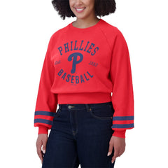 Philadelphia Phillies WEAR by Erin Andrews Women's Vintage Washed Cropped Pullover Sweatshirt Red