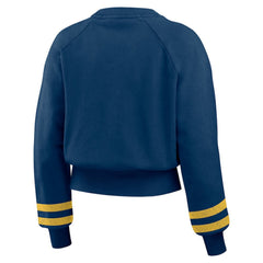 Milwaukee Brewers WEAR by Erin Andrews Women's Vintage Washed Cropped Pullover Sweatshirt Navy
