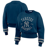 New York Yankees WEAR by Erin Andrews Women's Vintage Washed Cropped Pullover Sweatshirt Navy