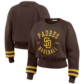 San Diego Padres WEAR by Erin Andrews Women's Vintage Washed Cropped Pullover Sweatshirt Brown