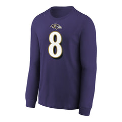 Lamar Jackson Baltimore Ravens Youth Player Name & Number Long Sleeve T-Shirt - Purple discount