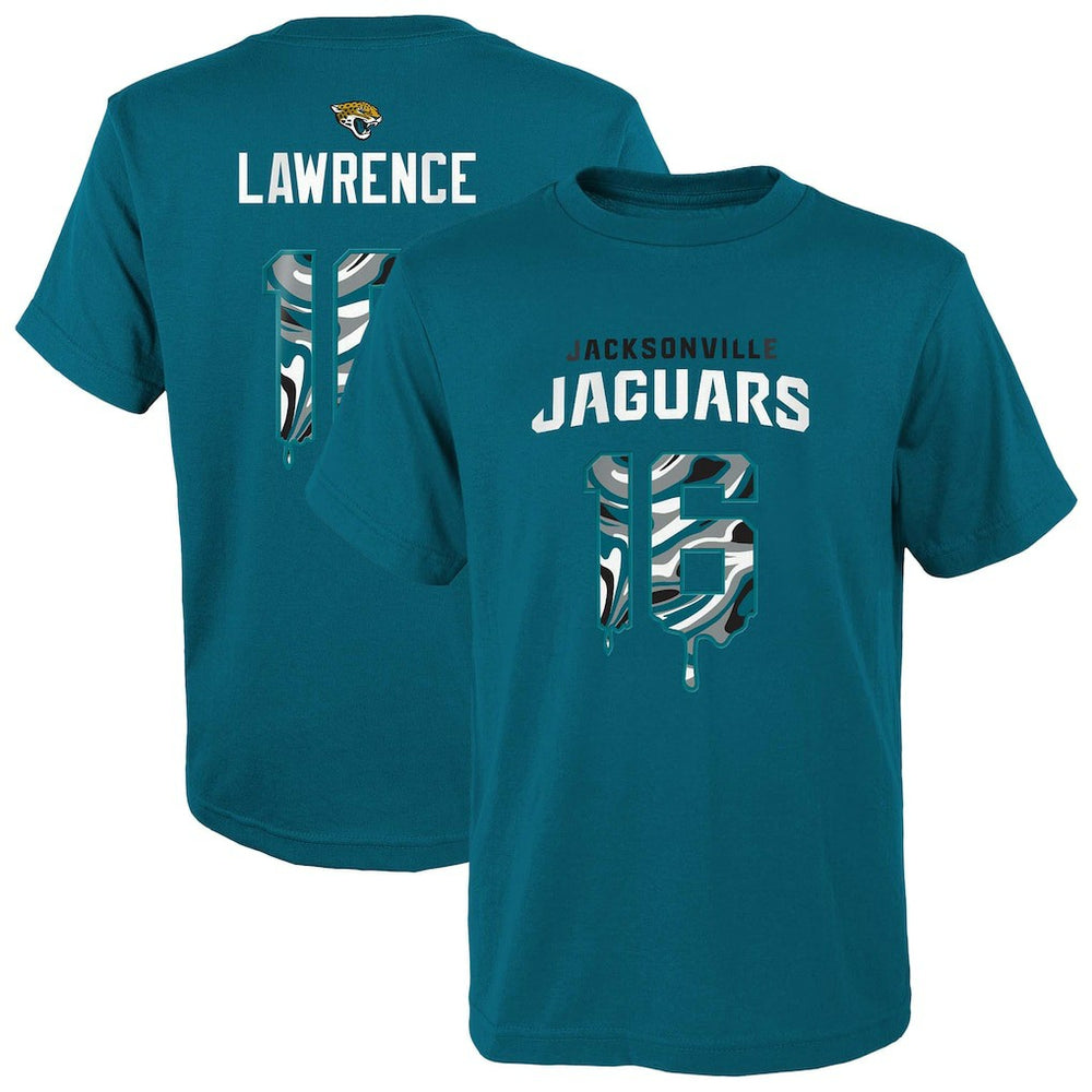 Trevor Lawrence Jacksonville Jaguars Youth Mainliner Drip Player Name & Number T-Shirt - Teal discount