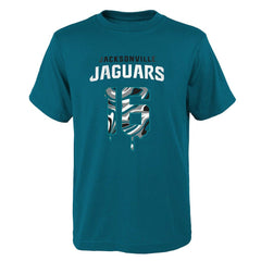 Trevor Lawrence Jacksonville Jaguars Youth Mainliner Drip Player Name & Number T-Shirt - Teal discount