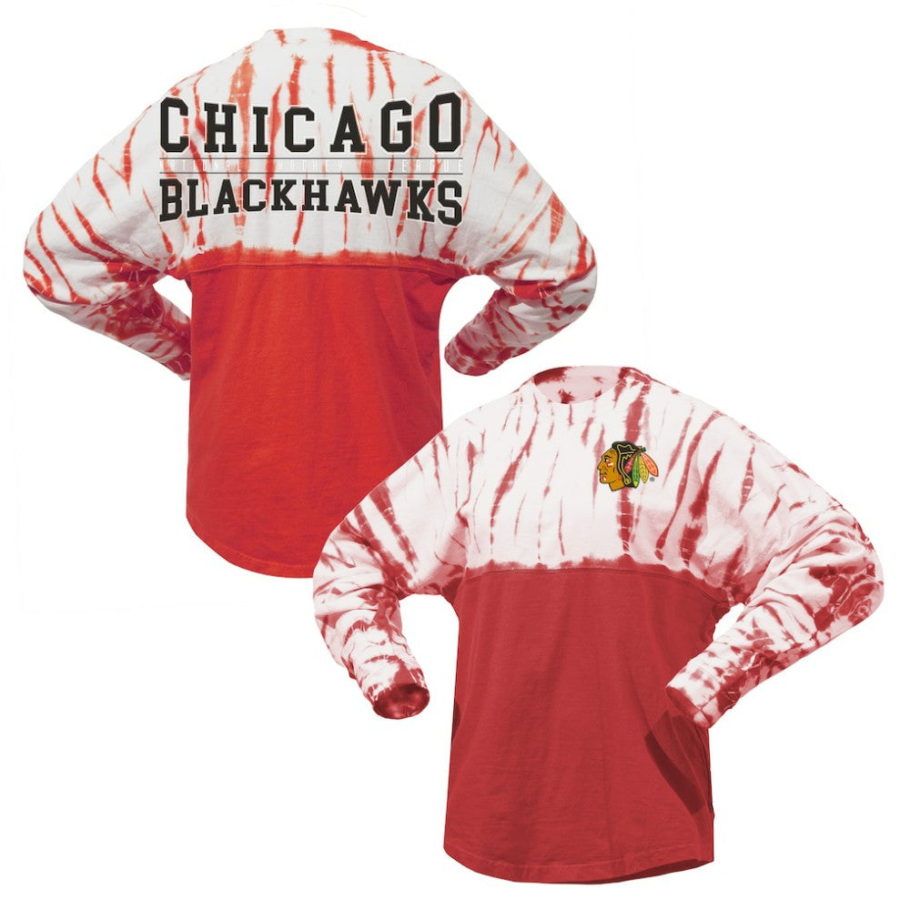 Chicago Blackhawks Spirit Jersey Unisex Crystal Half Dye Long Sleeve T-Shirt - Red T-shirts