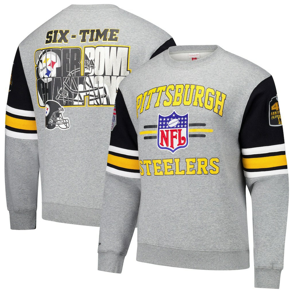 Pittsburgh Steelers All Over 4.0 Vintage Logo Pullover Sweatshirt - Heather Gray on sale