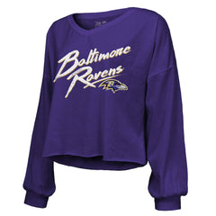 Derrick Henry Baltimore Ravens Majestic Threads Women's Name & Number Off-Shoulder Script Cropped Long Sleeve Relaxed V-Neck T-Shirt - Purple sale