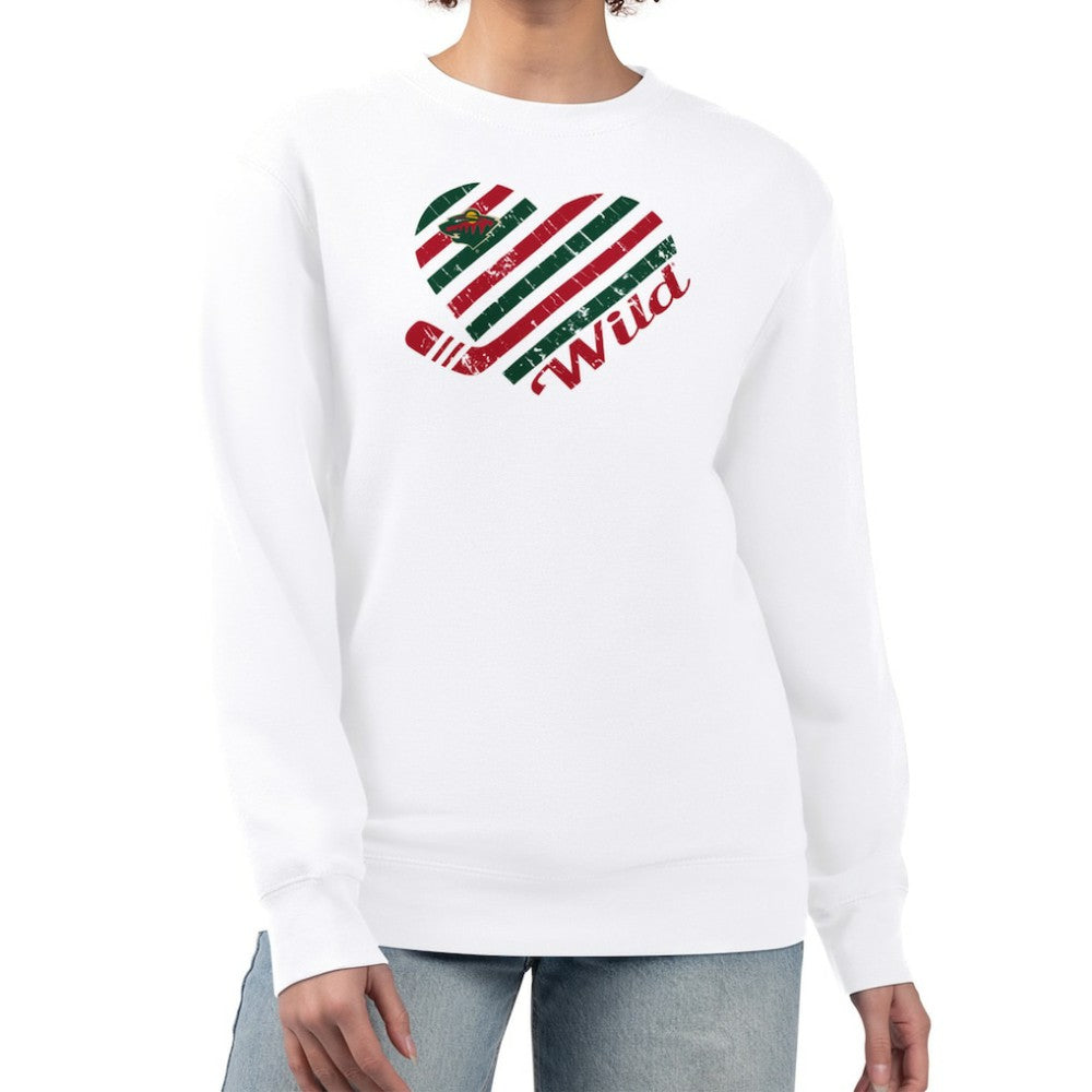 Minnesota Wild G-III 4Her by Carl Banks Women's Heart Graphic Pullover Sweatshirt - White Sweatshirts