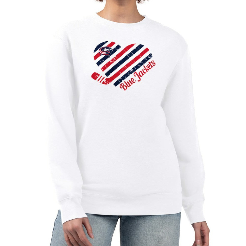 Columbus Blue Jackets G-III 4Her by Carl Banks Women's Heart Graphic Pullover Sweatshirt - White Sweatshirts