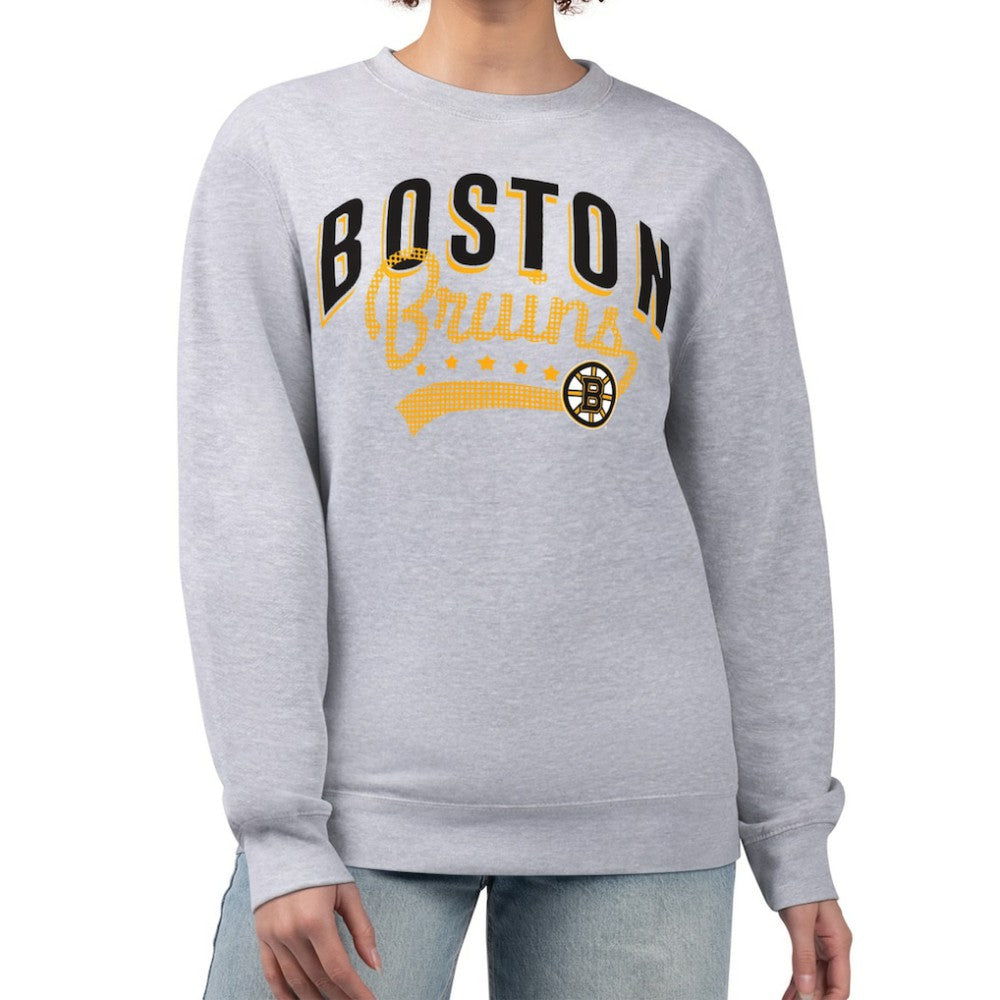 Boston Bruins G-III 4Her by Carl Banks Women's Filigree Team Graphic Fleece Pullover Sweatshirt - Heather Gray Sweatshirts