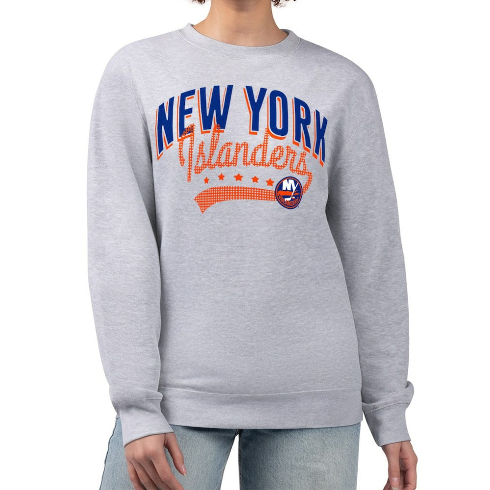 New York Islanders G-III 4Her by Carl Banks Women's Filigree Team Graphic Fleece Pullover Sweatshirt - Heather Gray Sweatshirts