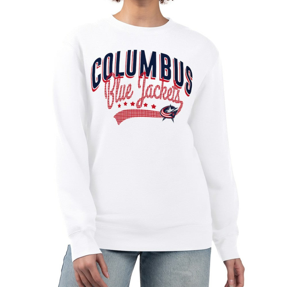 Columbus Blue Jackets G-III 4Her by Carl Banks Women's Filigree Team Graphic Fleece Pullover Sweatshirt - White Sweatshirts