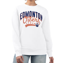 Edmonton Oilers G-III 4Her by Carl Banks Women's Filigree Team Graphic Fleece Pullover Sweatshirt - White Sweatshirts