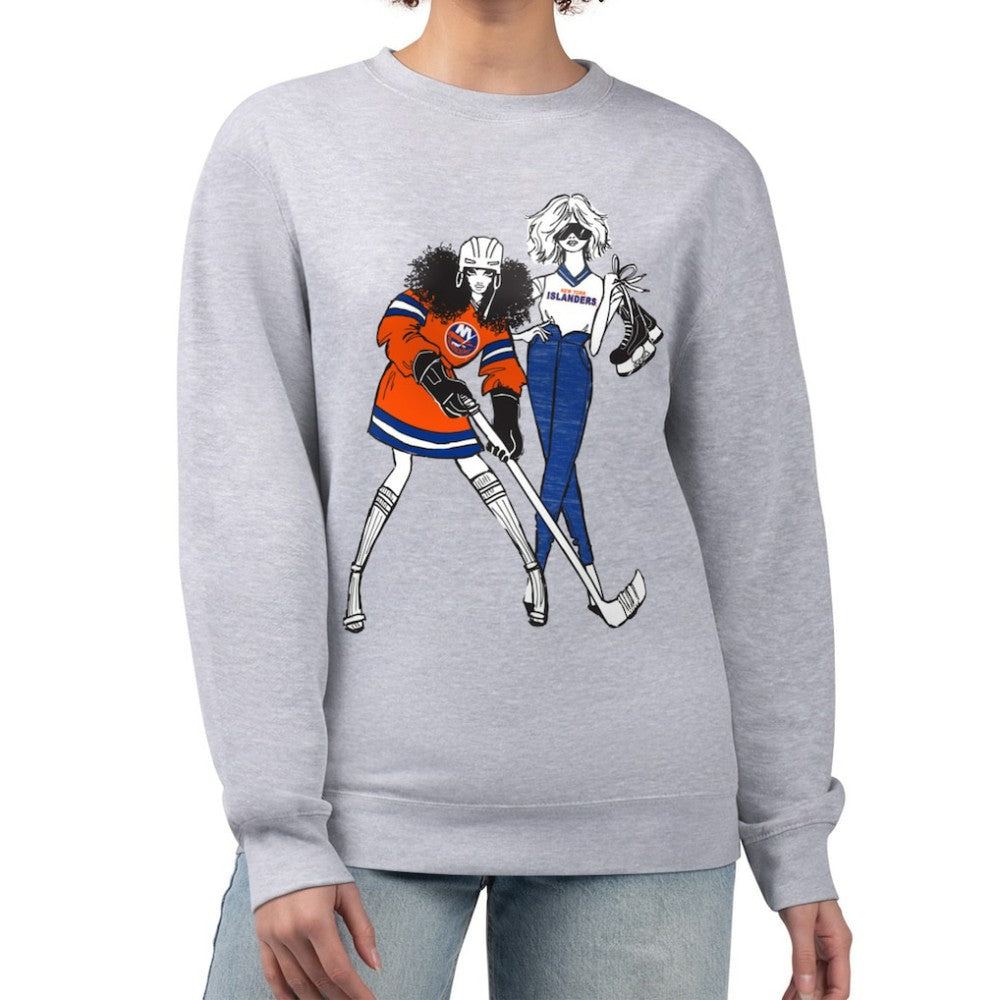 New York Islanders G-III 4Her by Carl Banks Women's Hockey Girls Team Graphic Fleece Pullover Sweatshirt - Heather Gray Sweatshirts