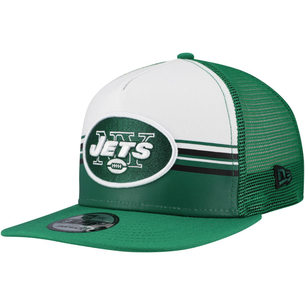 New York Jets New Era Striped A-Frame 9FIFTY Adjustable Trucker Snapback Hat - White/Green outlet