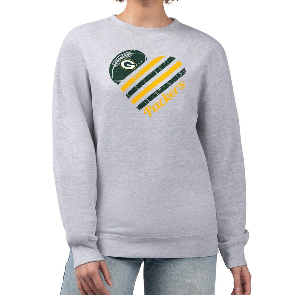 Green Bay Packers G-III 4Her by Carl Banks Women's Heart Graphic Fleece Pullover Sweatshirt - Heather Gray discount