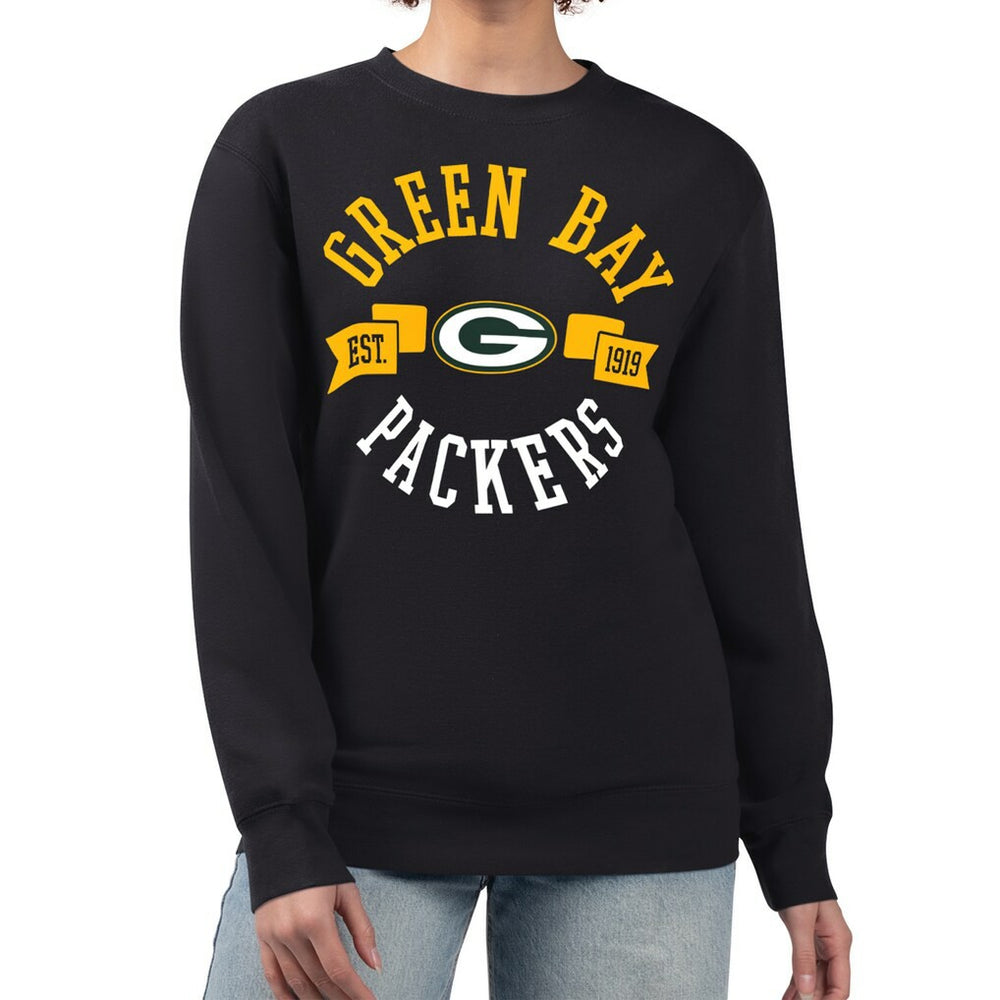 Green Bay Packers G-III 4Her by Carl Banks Women's Large Team Graphic Fleece Pullover Sweatshirt - Black for sale