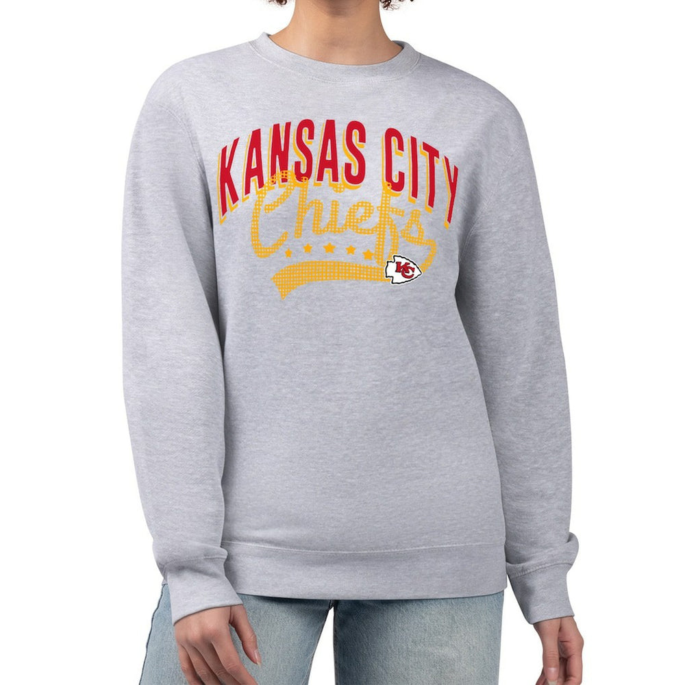 Kansas City Chiefs G-III 4Her by Carl Banks Women's Filigree Logo Graphic Fleece Pullover Sweatshirt - Heather Gray on sale
