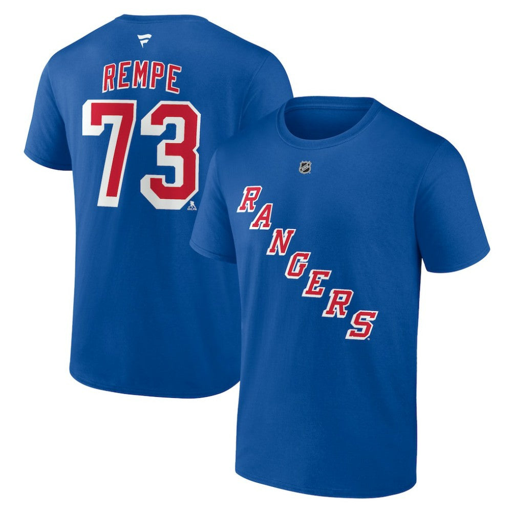 Matt Rempe New York Rangers Fanatics Authentic Stack Name & Number T-Shirt - Blue T-shirts