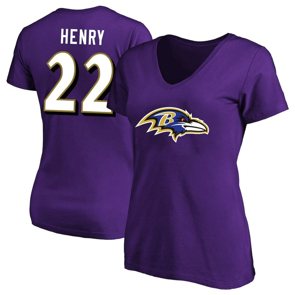 Derrick Henry Baltimore Ravens Women's Plus Size Fair Catch Name & Number Scoop Neck T-Shirt - Purple sale