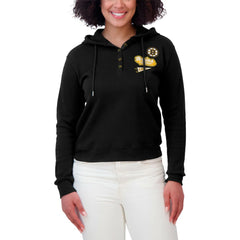 Boston Bruins WEAR by Erin Andrews Women's Waffle-Knit Pullover Hoodie - Black Hoodies