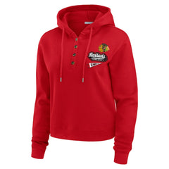 Chicago Blackhawks WEAR by Erin Andrews Women's Waffle-Knit Pullover Hoodie - Red Hoodies