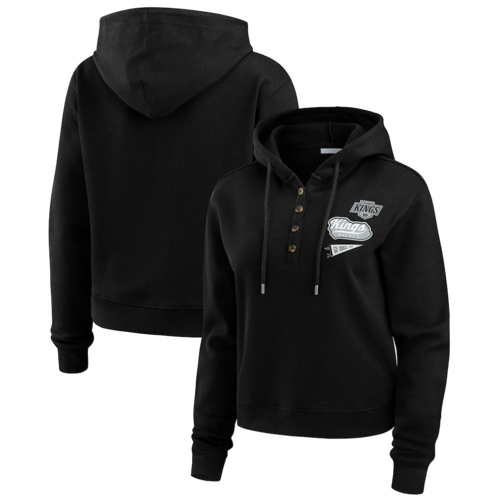 Los Angeles Kings WEAR by Erin Andrews Women's Waffle-Knit Pullover Hoodie - Black Hoodies
