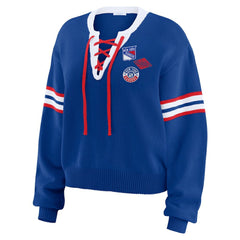 New York Rangers WEAR by Erin Andrews Women's Cropped Lace-Up Sweater - Blue