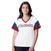 Colorado Avalanche G-III 4Her by Carl Banks Women's Rink Oversized Rhinestone V-Neck T-Shirt - White T-shirts
