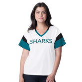 San Jose Sharks G-III 4Her by Carl Banks Women's Rink Oversized Rhinestone V-Neck T-Shirt - White T-shirts