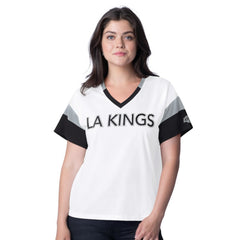 Los Angeles Kings G-III 4Her by Carl Banks Women's Rink Oversized Rhinestone V-Neck T-Shirt - White T-shirts
