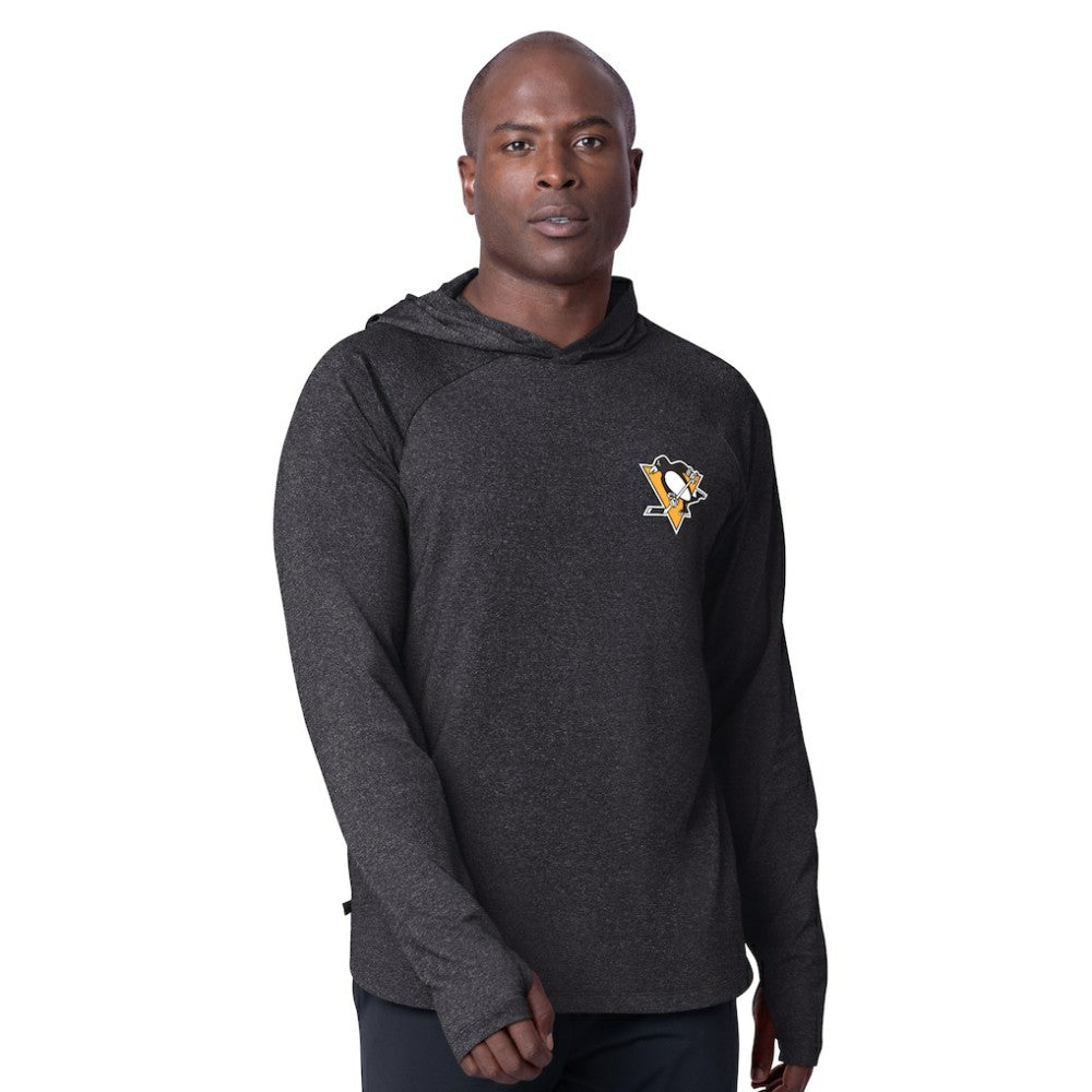 Pittsburgh Penguins MSX by Michael Strahan Fast Track Raglan Long Sleeve Hoodie T-Shirt - Black T-shirts