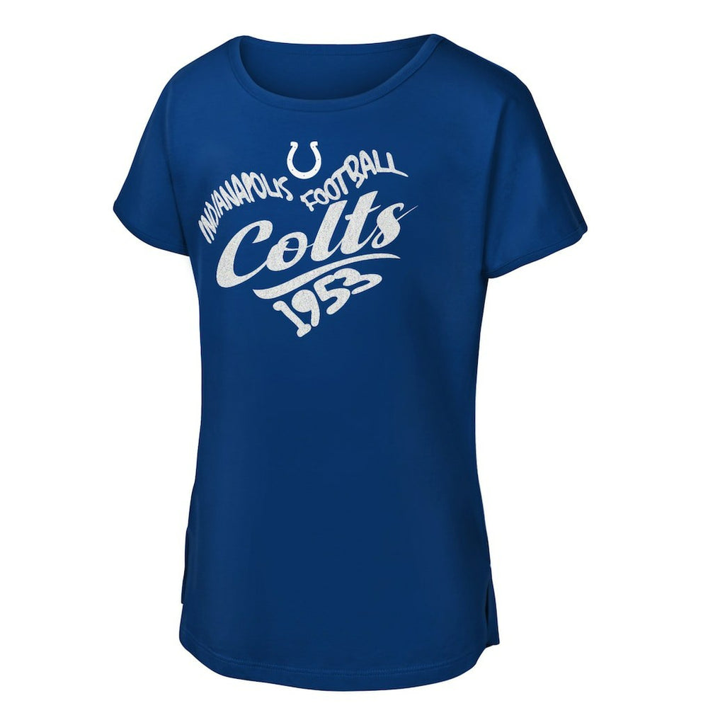 Indianapolis Colts Girls Youth Script Heart Dolman T-Shirt - Royal outlet