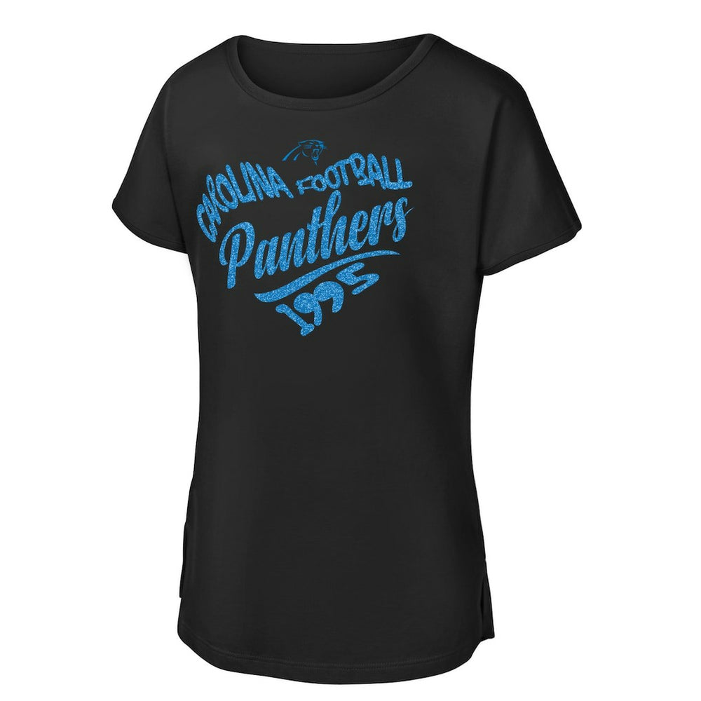Carolina Panthers Girls Youth Script Heart Dolman T-Shirt - Black discount